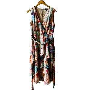 Tahari Abstract Floral Multicolor Layered Sleeveless Dress Size 8